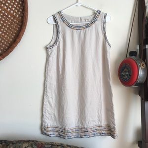 White linen dress with Aztec pattern